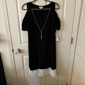 Dress Barn Black and White Cold Shoulder Dress with Removable Necklace